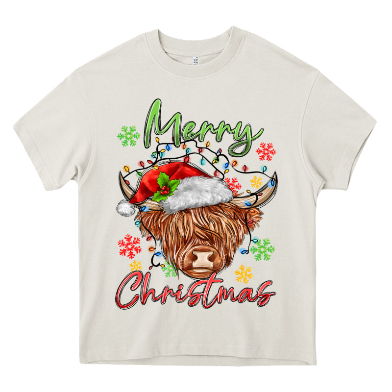 Merry Christmas Cow Heavy Core Tee by MaliasSmallBusiness | Teevron