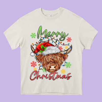 Merry Christmas Cow Heavy Core Tee Designed By Maliassmallbusiness