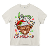 Cream merry christmas cow Heavy Core Tee - MaliasSmallBusiness
