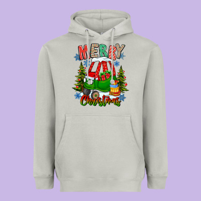 Merry Christmas Car Heavyweight Hoodie Designed By Cowhidedigitalart