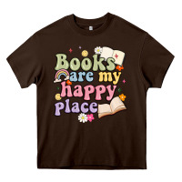 Chocolate Brown books are my happy place Heavy Core Tee - MaliasSmallBusiness