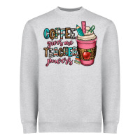 Heather Grey coffee gives me teacher powers Heavyweight Sweatshirt - OliviaCreatesArt