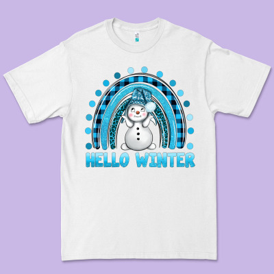 Hello Winter Rainbow With Snowman Bbs Premium Tee Designed By Bundleandbundleshop