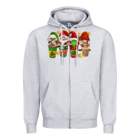 Heather Grey christmas coffee cups gnomies Zipper Hoodie - FaDigitalArtStudio