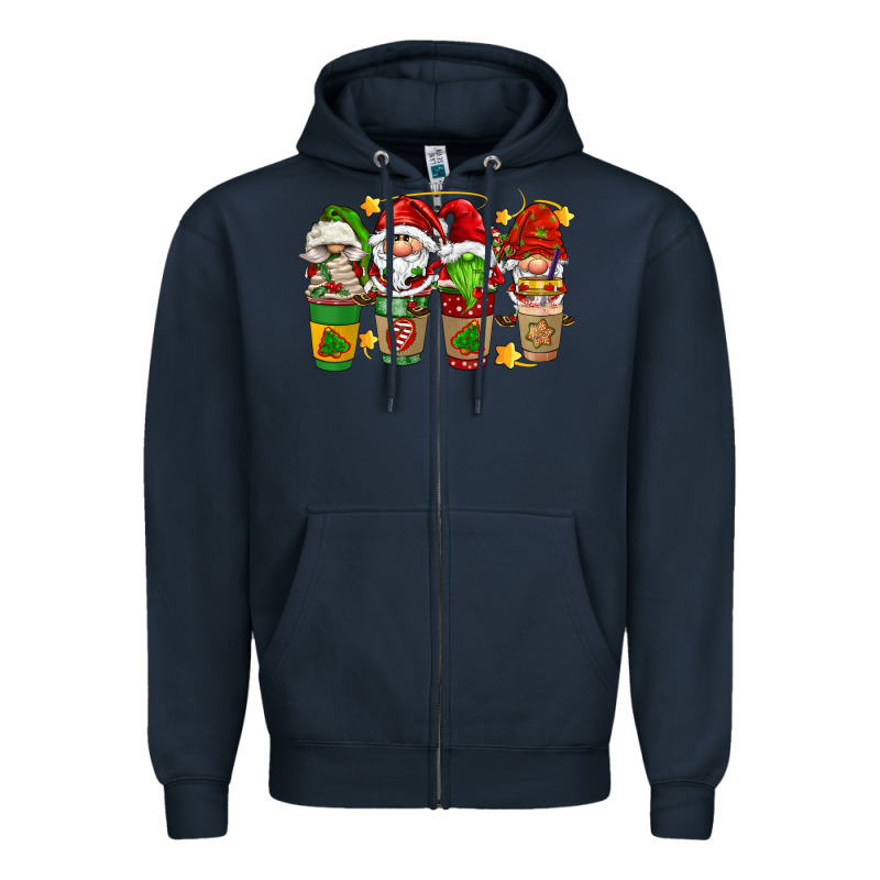 Christmas Coffee Cups Gnomies Zipper Hoodie by FaDigitalArtStudio | Teevron