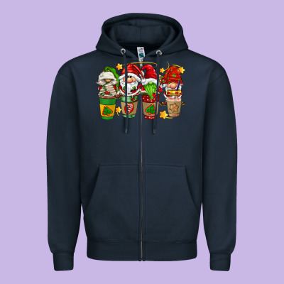 Christmas Coffee Cups Gnomies Zipper Hoodie Designed By Fadigitalartstudio