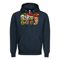 Navy christmas coffee cups gnomies Zipper Hoodie - FaDigitalArtStudio