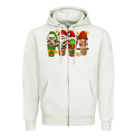 Oatmeal Heather christmas coffee cups gnomies Zipper Hoodie - FaDigitalArtStudio