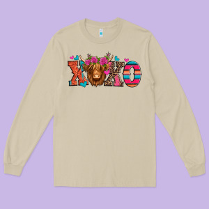 Xoxo Valentine's Day Highland Cow Long Sleeve Tee Designed By Jasminsmagicworld