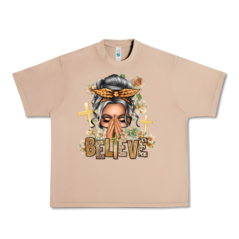 Silver White Believe Praying Caucasian Messy Bun Urban Heavy Tee by texasbilliewilder | Teevron