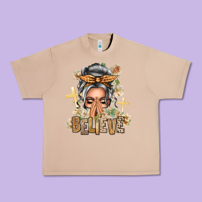 Silver White Believe Praying Caucasian Messy Bun Urban Heavy Tee Designed By Texasbilliewilder