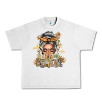 Lunar Rock Silver White Believe Praying Caucasian Messy Bun Urban Heavy Tee - texasbilliewilder