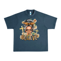 Midnight Navy Silver White Believe Praying Caucasian Messy Bun Urban Heavy Tee - texasbilliewilder