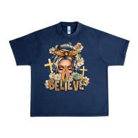 Navy Silver White Believe Praying Caucasian Messy Bun Urban Heavy Tee - texasbilliewilder