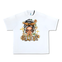 White Silver White Believe Praying Caucasian Messy Bun Urban Heavy Tee - texasbilliewilder