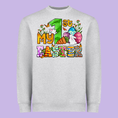 Easter Day My First Easter With Eggs And Rabbits Heavyweight Sweatshirt Designed By Oliviacreatesart