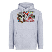 Heather Grey Merry Christmas  skull Heavyweight Hoodie - CowhideDigitalArt