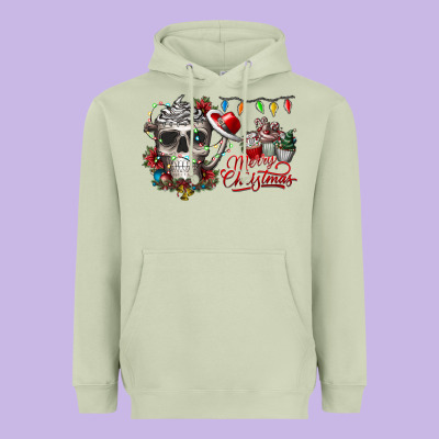 Merry Christmas  Skull Heavyweight Hoodie Designed By Cowhidedigitalart