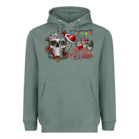 Sage Merry Christmas  skull Heavyweight Hoodie - CowhideDigitalArt