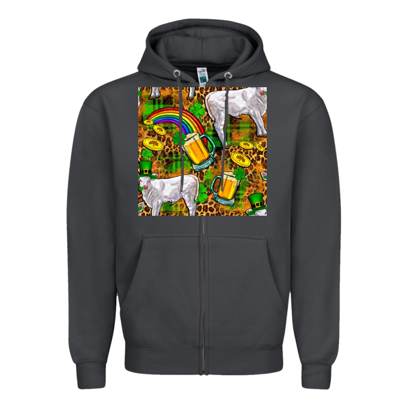 St. Patricks Cow With Rainbow And Beer Seamless Zipper Hoodie by FaDigitalArtStudio | Teevron