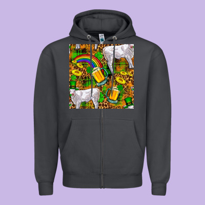 St. Patricks Cow With Rainbow And Beer Seamless Zipper Hoodie Designed By Fadigitalartstudio