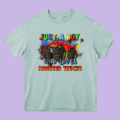 Just A Boy Who Loves Monster Trucks Heavy Core Tee Designed By Jahusdesignshop