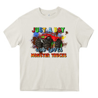 Cream just a boy who loves monster trucks Heavy Core Tee - JahusDesignShop