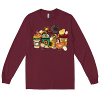 Burgundy Chicken coffee cups Long Sleeve Tee - HowdyJamesFarm