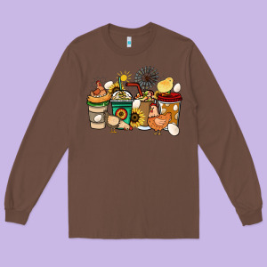 Chicken Coffee Cups Long Sleeve Tee Designed By Howdyjamesfarm