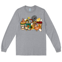 Heather Grey Chicken coffee cups Long Sleeve Tee - HowdyJamesFarm