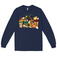 Navy Chicken coffee cups Long Sleeve Tee - HowdyJamesFarm