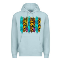 Blue Mist turquoise leopard sunflowers colorful Premium Hoodie - RanaPortraitStore