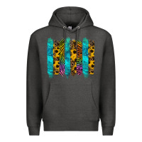 Charcoal Heather turquoise leopard sunflowers colorful Premium Hoodie - RanaPortraitStore