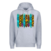 Heather Grey turquoise leopard sunflowers colorful Premium Hoodie - RanaPortraitStore