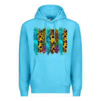 Ocean Blue turquoise leopard sunflowers colorful Premium Hoodie - RanaPortraitStore