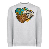 Heather Grey cowhide leopard hearts Heavyweight Sweatshirt - OliviaCreatesArt