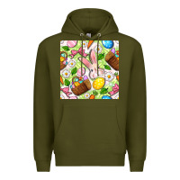 Army Green Easter Hamper With Bunny Seamless Pattern Premium Hoodie - BundleAndBundleShop