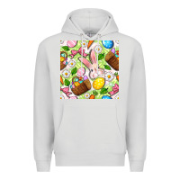 Dove Grey Easter Hamper With Bunny Seamless Pattern Premium Hoodie - BundleAndBundleShop
