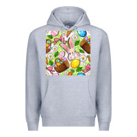 Heather Grey Easter Hamper With Bunny Seamless Pattern Premium Hoodie - BundleAndBundleShop