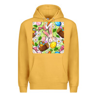 Mustard Easter Hamper With Bunny Seamless Pattern Premium Hoodie - BundleAndBundleShop