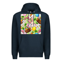 Navy Easter Hamper With Bunny Seamless Pattern Premium Hoodie - BundleAndBundleShop