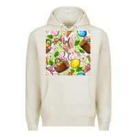Oatmeal Heather Easter Hamper With Bunny Seamless Pattern Premium Hoodie - BundleAndBundleShop