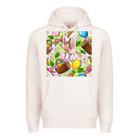 Pale Pink Easter Hamper With Bunny Seamless Pattern Premium Hoodie - BundleAndBundleShop