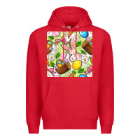 Red Easter Hamper With Bunny Seamless Pattern Premium Hoodie - BundleAndBundleShop