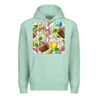 Seafoam Easter Hamper With Bunny Seamless Pattern Premium Hoodie - BundleAndBundleShop