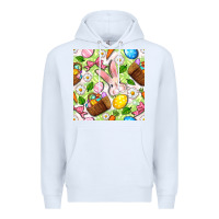 White Easter Hamper With Bunny Seamless Pattern Premium Hoodie - BundleAndBundleShop