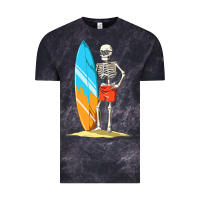 Cloud Black Surfing Skeleton Halloween Themed Surf Lovers Gift Vintage Tee - longCreatives