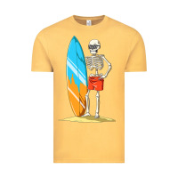 Vintage Mustard Surfing Skeleton Halloween Themed Surf Lovers Gift Vintage Tee - longCreatives