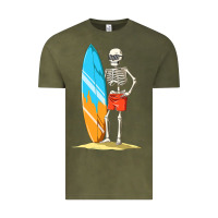 Vintage Olive Surfing Skeleton Halloween Themed Surf Lovers Gift Vintage Tee - longCreatives