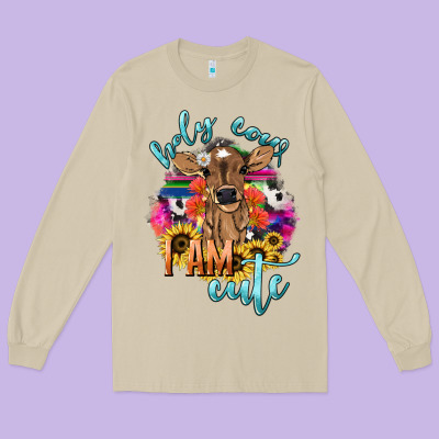 Holy Cow I Am Cute Baby Cow Long Sleeve Tee Designed By Howdyjamesfarm